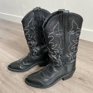 Old West Boots Men's Stitched Cowboy Boots, Leather, TBM3010, Black, Size 7.5